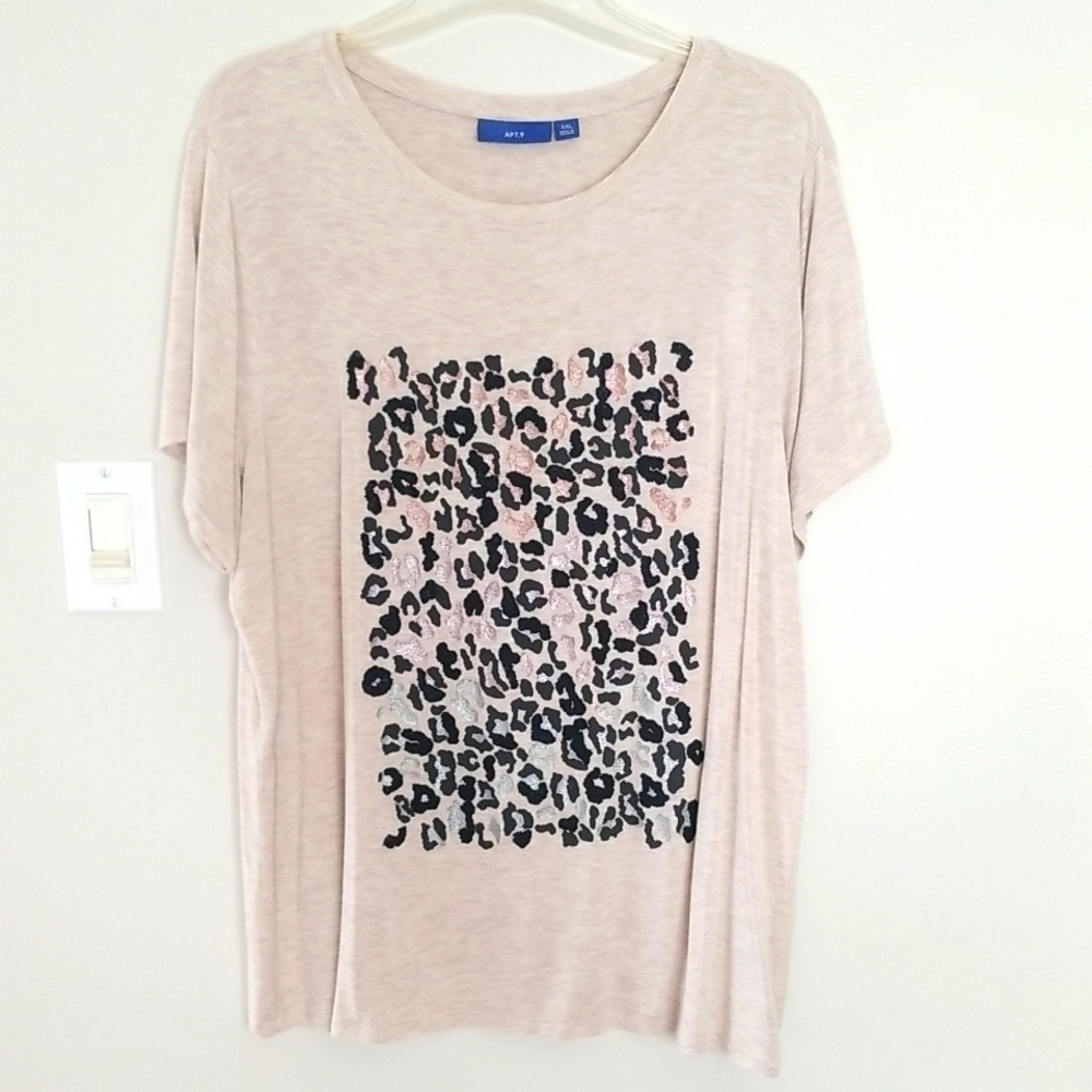 Apt 9 Women's oversized tee sz XXL leopard accent - Picture 1 of 6